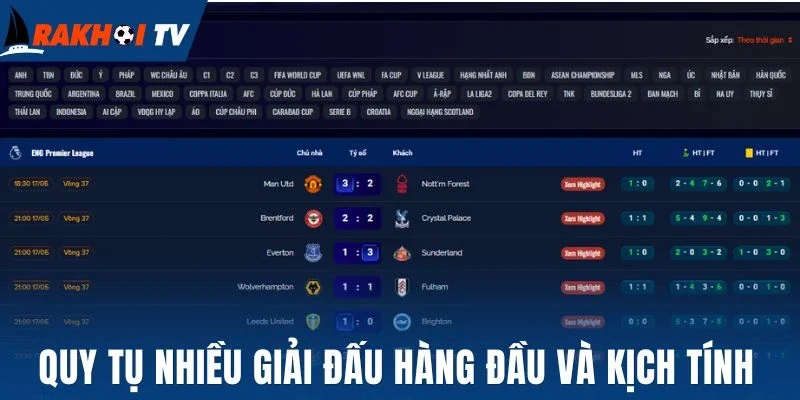 Quy tụ nhiều giải đấu hàng đầu và kịch tính