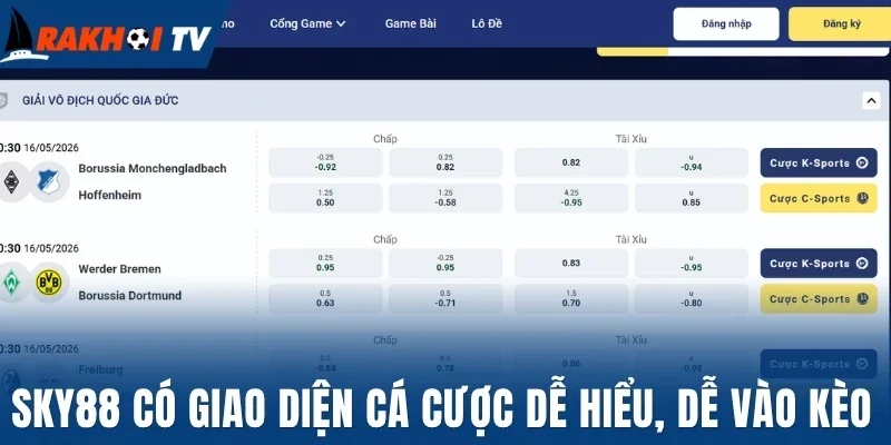Sky88 có giao diện cá cược dễ hiểu, dễ vào kèo