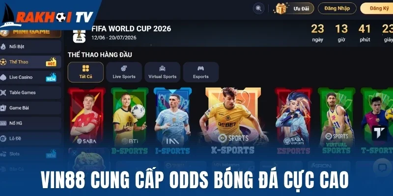 Vin88 cung cấp odds bóng đá cực cao