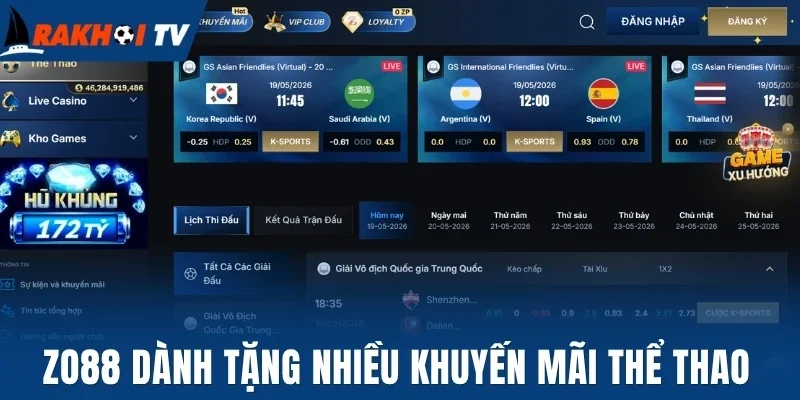 Zo88 dành tặng nhiều khuyến mãi thể thao