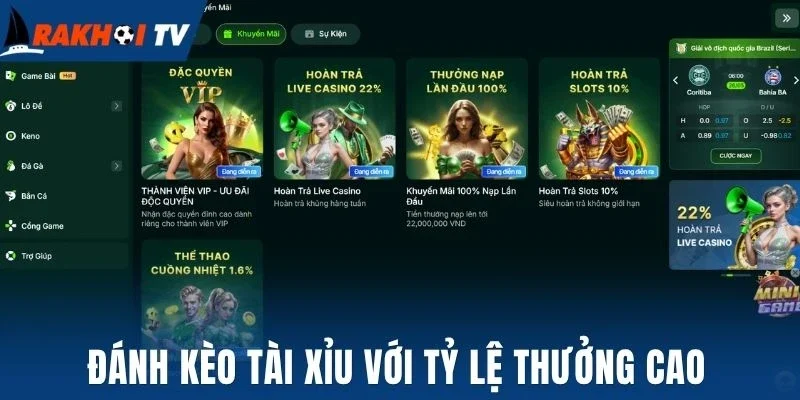 Đánh kèo tài xỉu với tỷ lệ thưởng cao