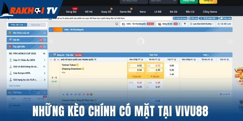 Những kèo chính có mặt tại Vivu88