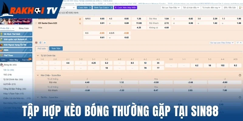 Tập hợp kèo bóng thường gặp tại Sin88