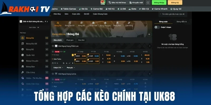 Tổng hợp các kèo chính tại Uk88