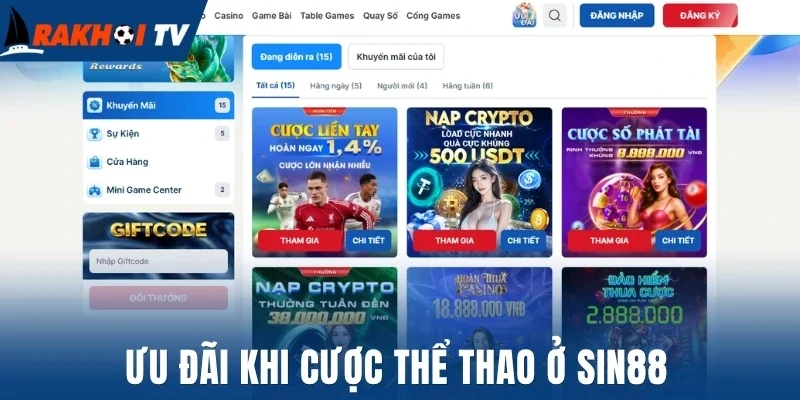 Ưu đãi khi cược thể thao ở Sin88