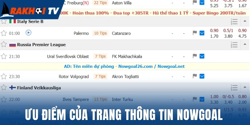 Ưu điểm của trang thông tin Nowgoal